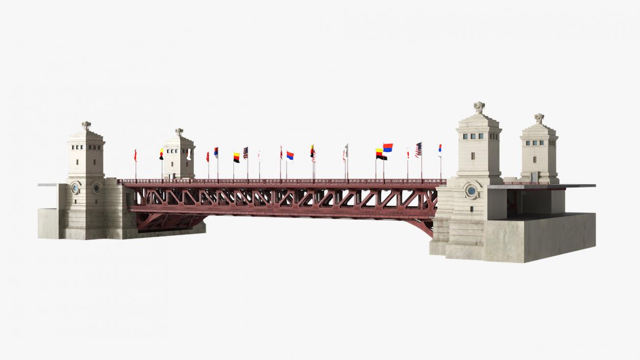 Chicago Drawbridge with Flags Lowered 3D