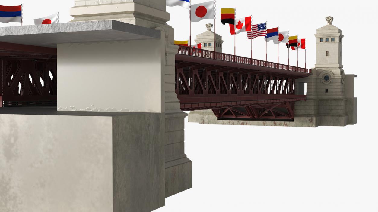 Chicago Drawbridge with Flags Lowered 3D