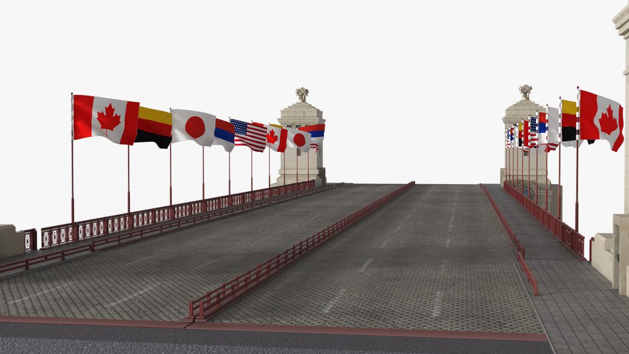 Chicago Drawbridge with Flags Lowered 3D