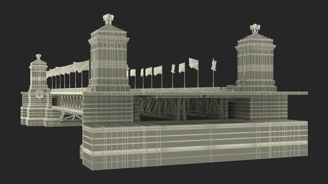 Chicago Drawbridge with Flags Lowered 3D