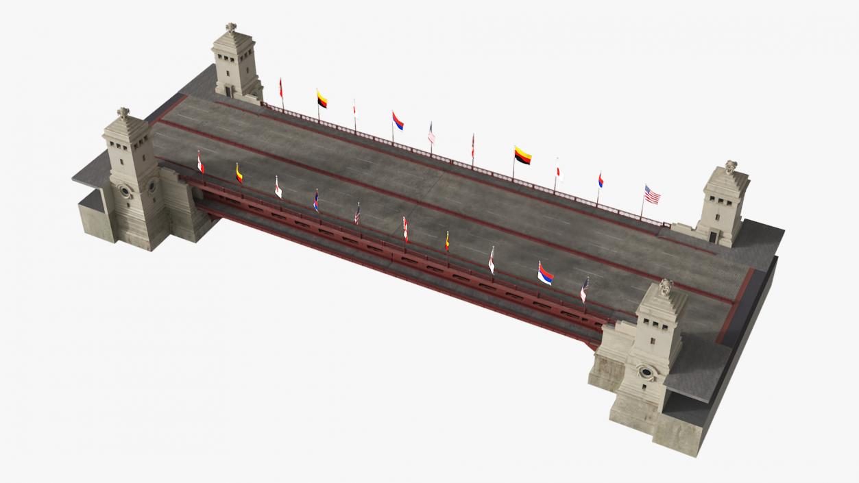 Chicago Drawbridge with Flags Lowered 3D