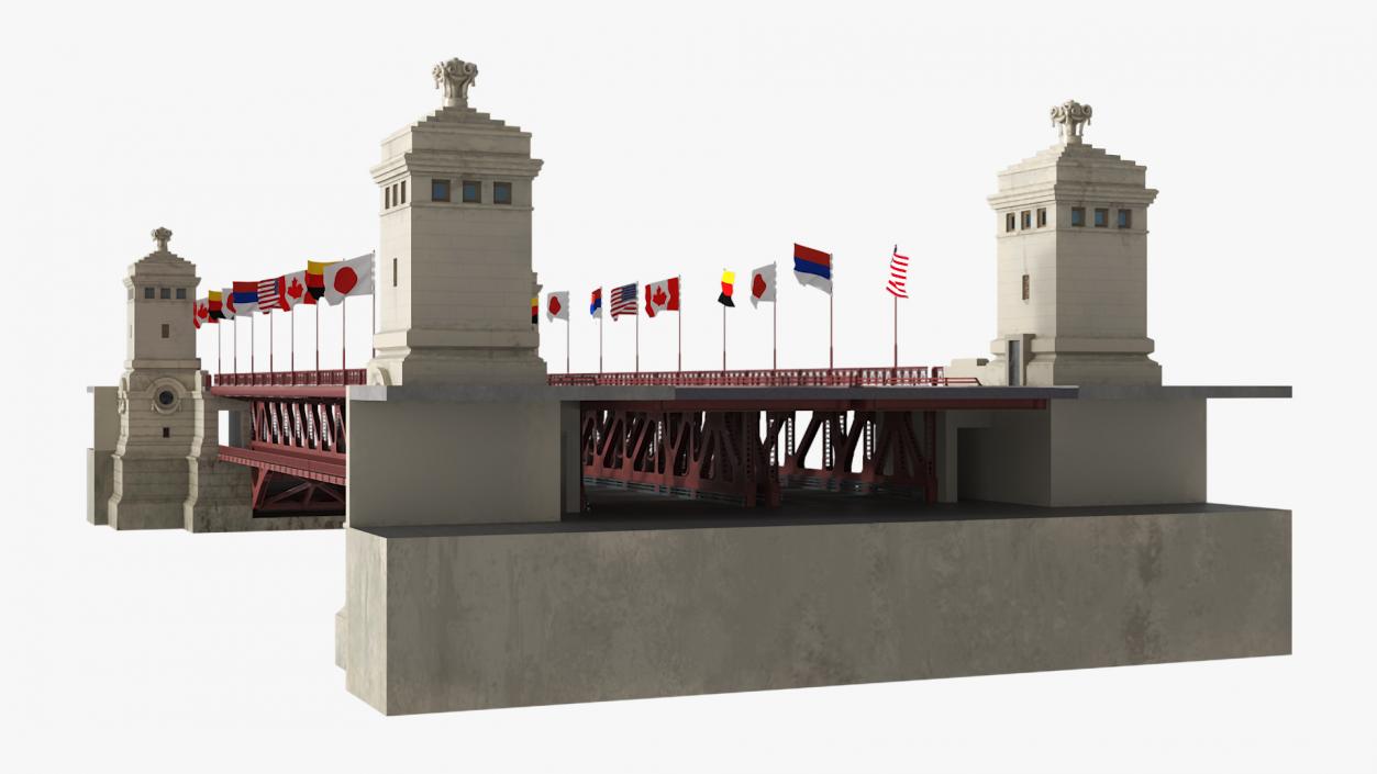 Chicago Drawbridge with Flags Lowered 3D