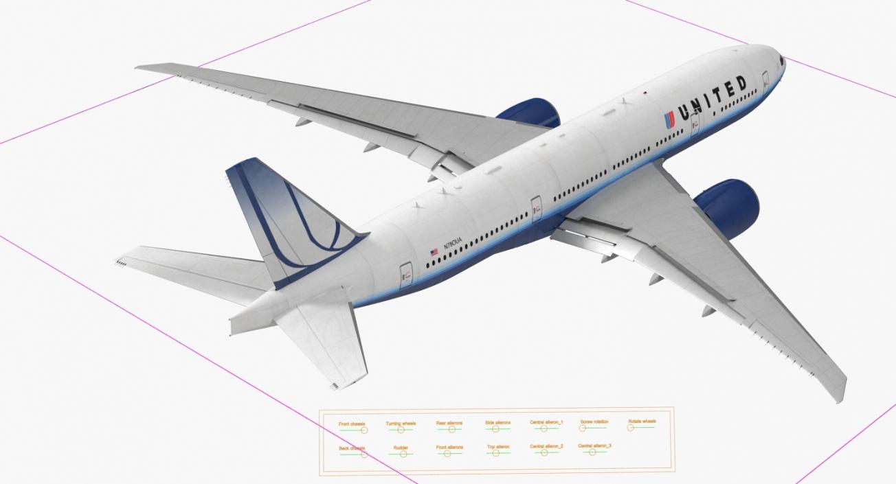 Boeing 777 200LR United Airlines Rigged 3D model