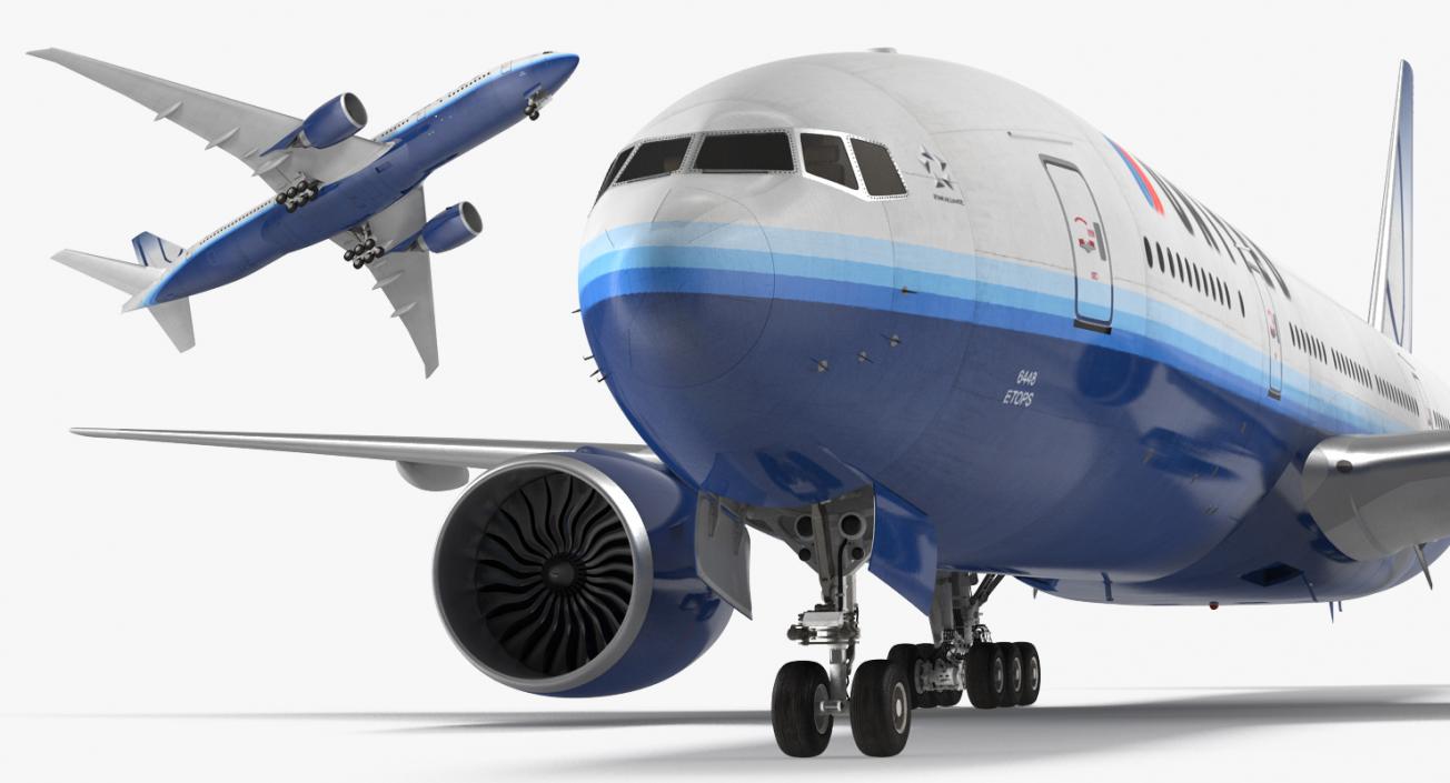 Boeing 777 200LR United Airlines Rigged 3D model