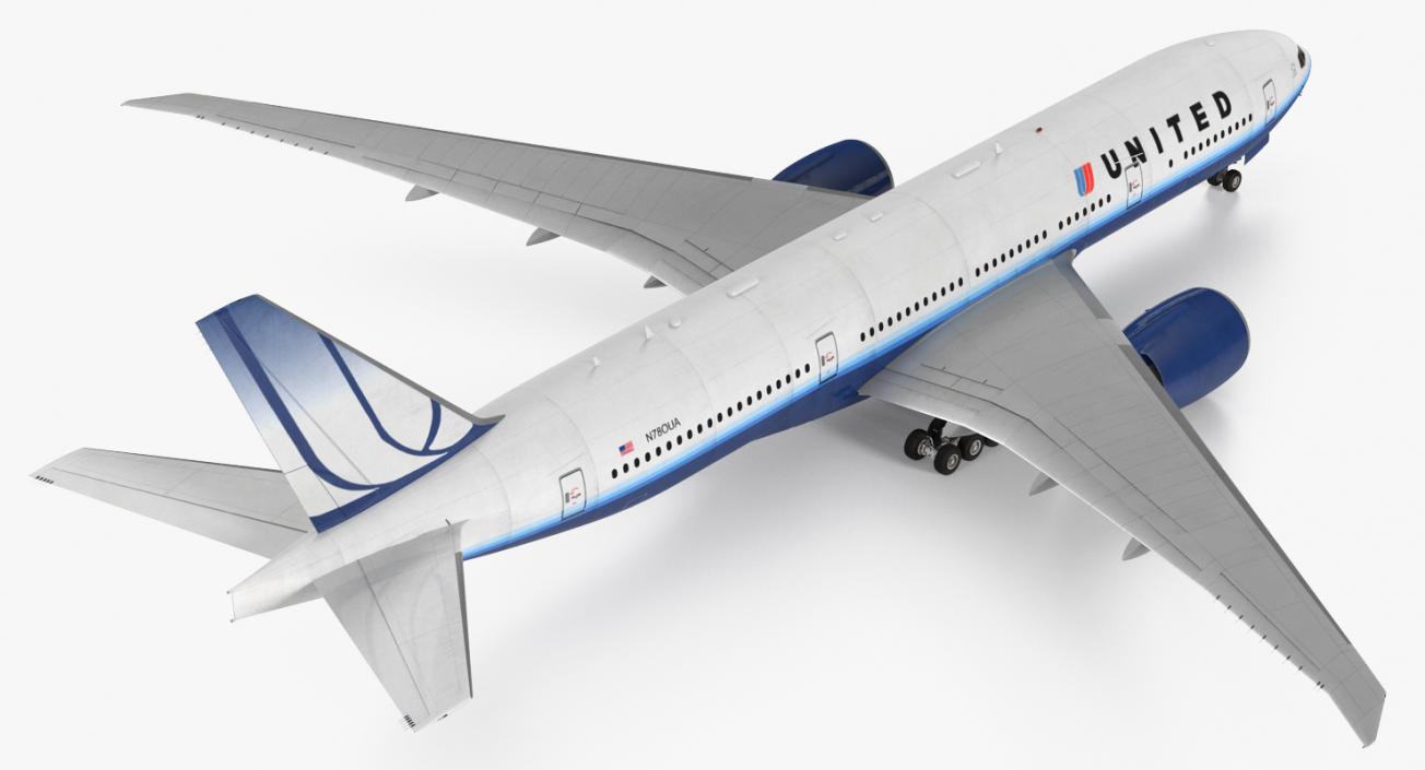 Boeing 777 200LR United Airlines Rigged 3D model