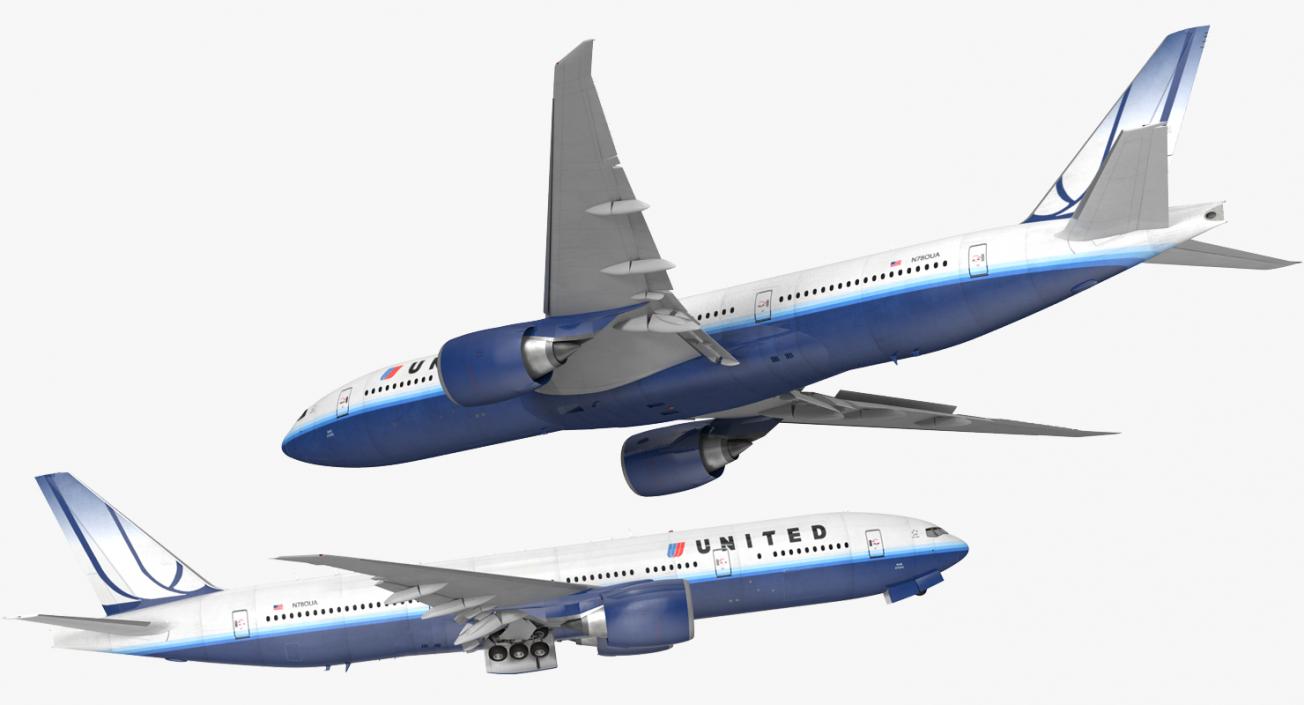 Boeing 777 200LR United Airlines Rigged 3D model