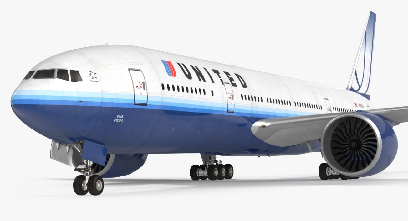 Boeing 777 200LR United Airlines Rigged 3D model