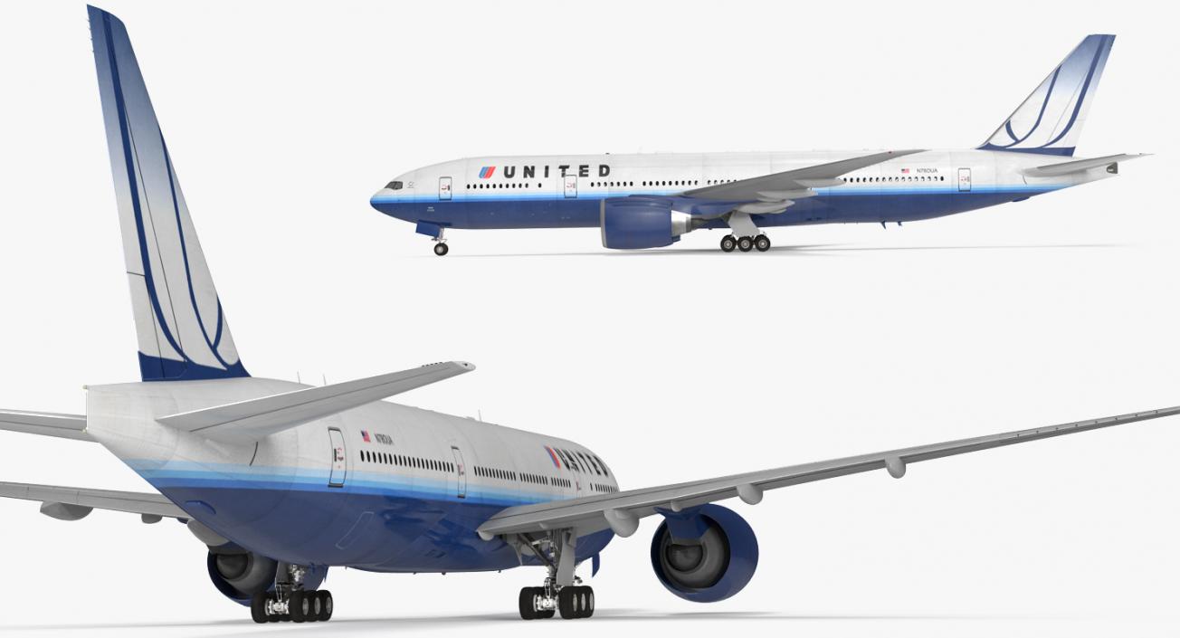 Boeing 777 200LR United Airlines Rigged 3D model