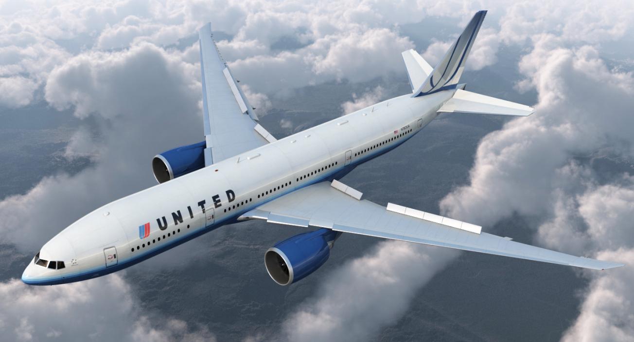 Boeing 777 200LR United Airlines Rigged 3D model