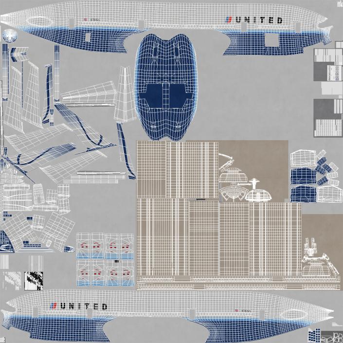 Boeing 777 200LR United Airlines Rigged 3D model