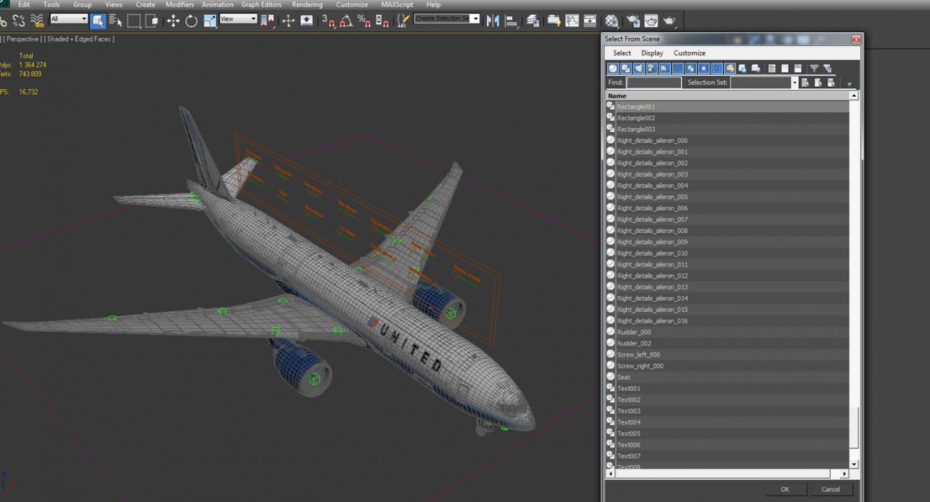 Boeing 777 200LR United Airlines Rigged 3D model