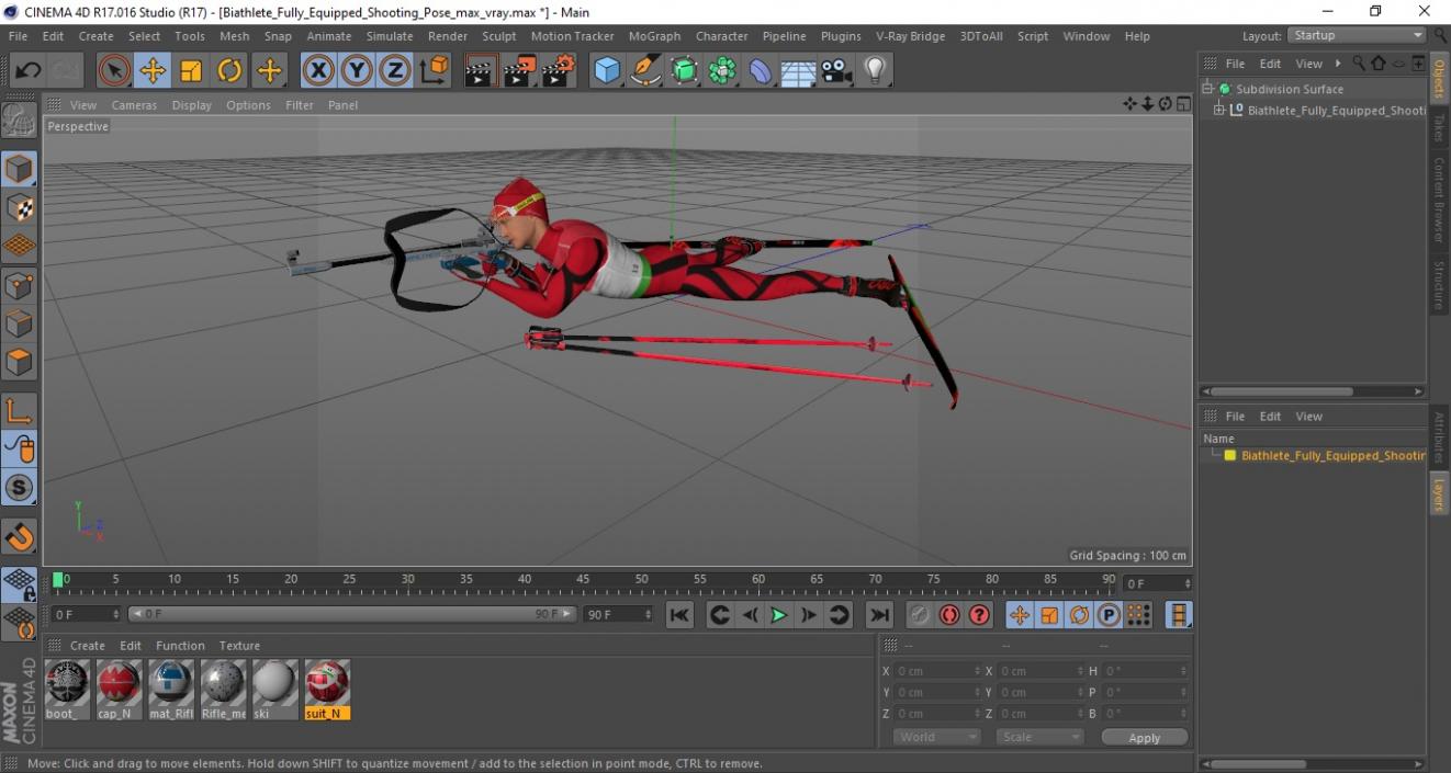 3D Biathlete Fully Equipped Shooting Pose model