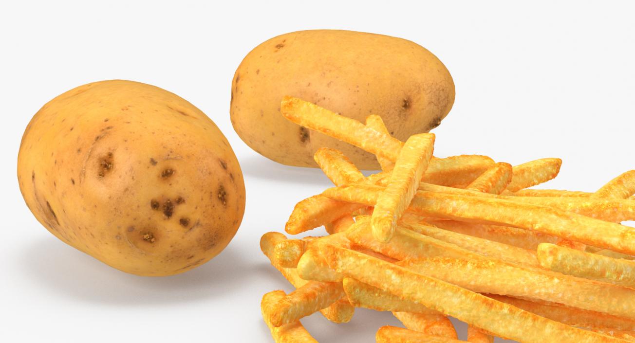 3D French Fries and Raw Potato Collection model