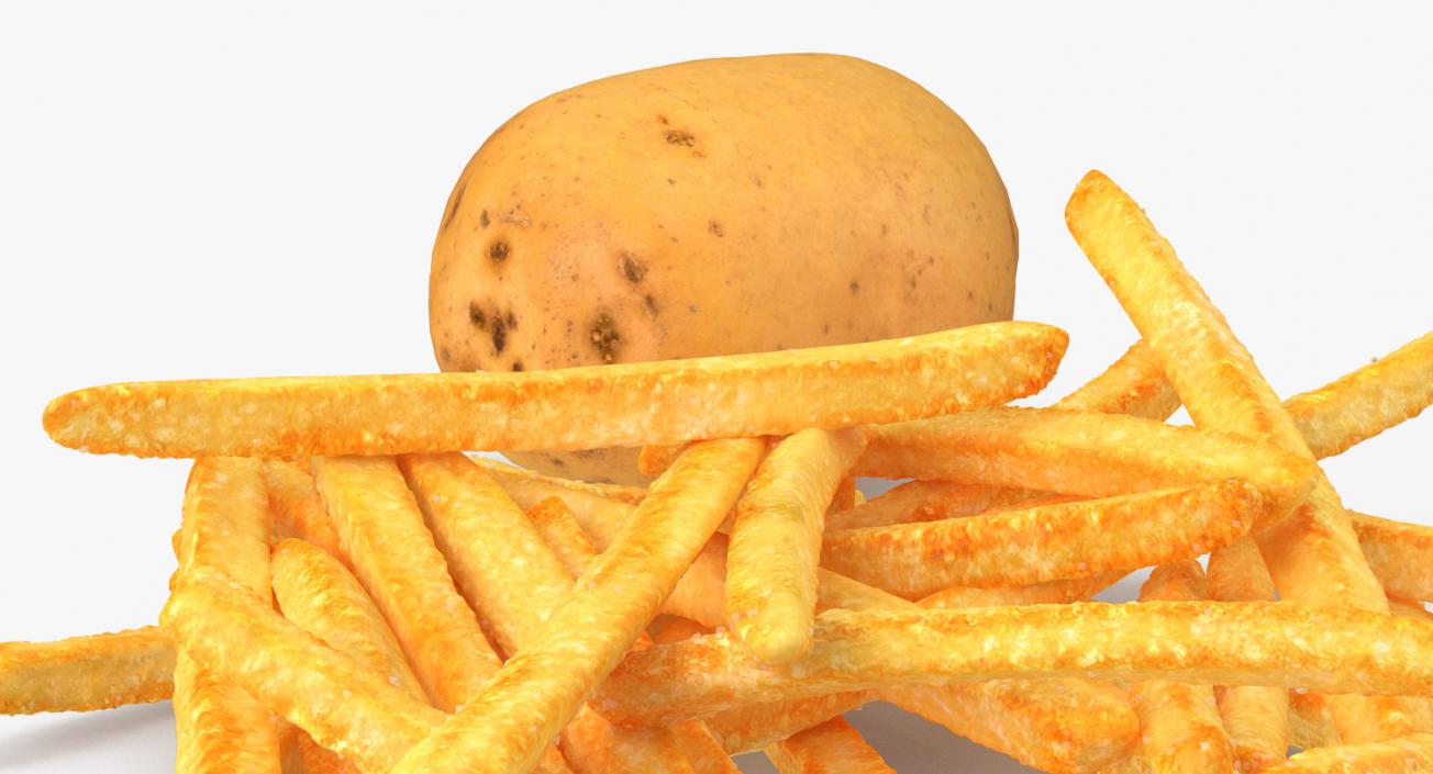 3D French Fries and Raw Potato Collection model