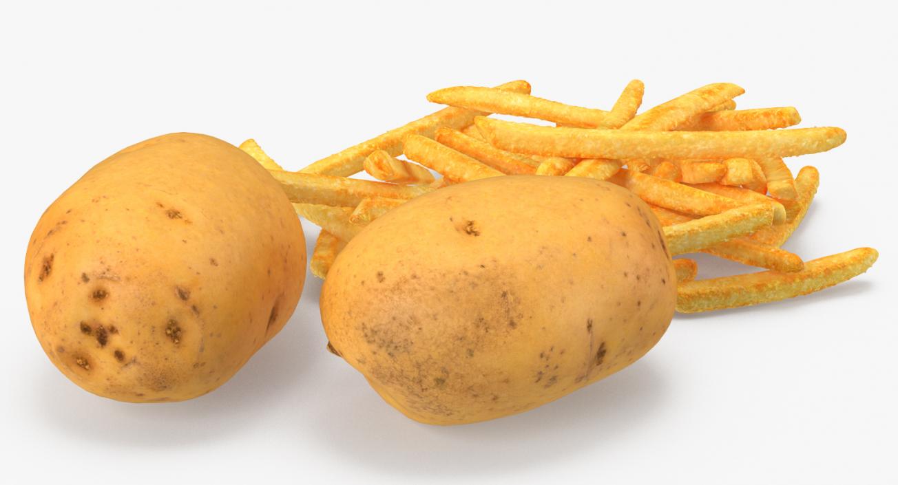 3D French Fries and Raw Potato Collection model