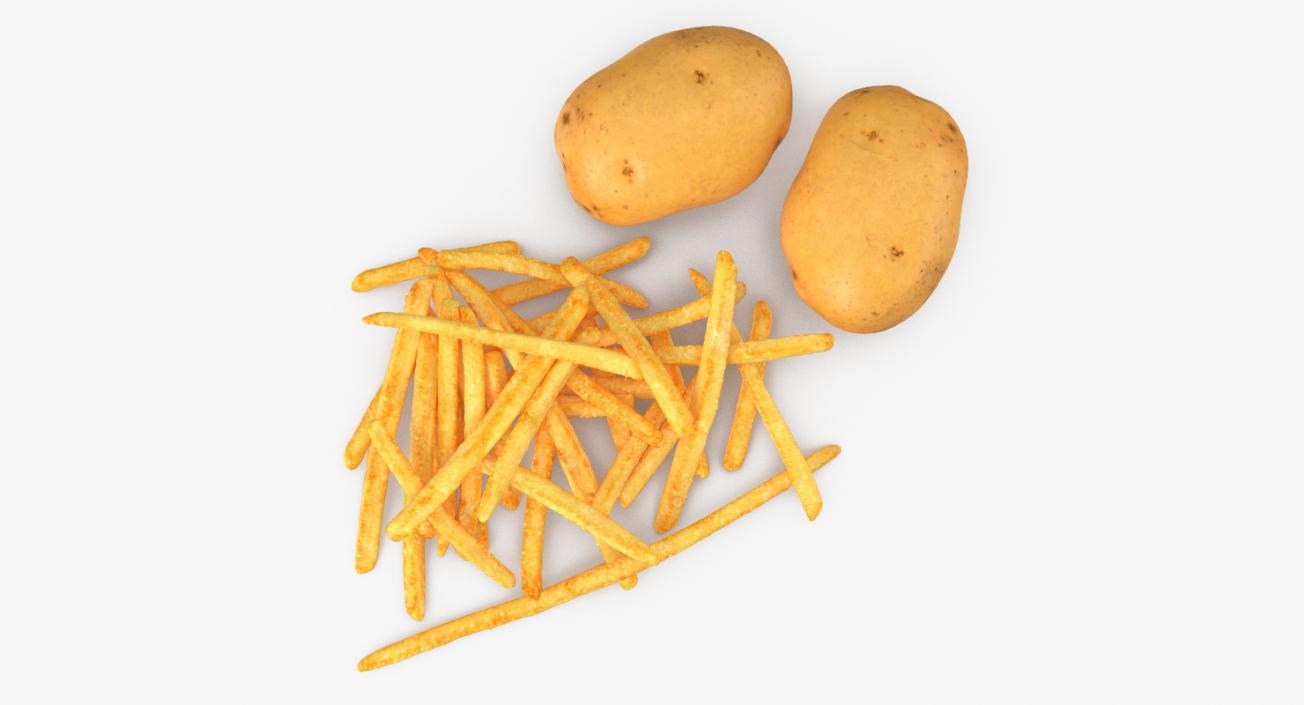 3D French Fries and Raw Potato Collection model