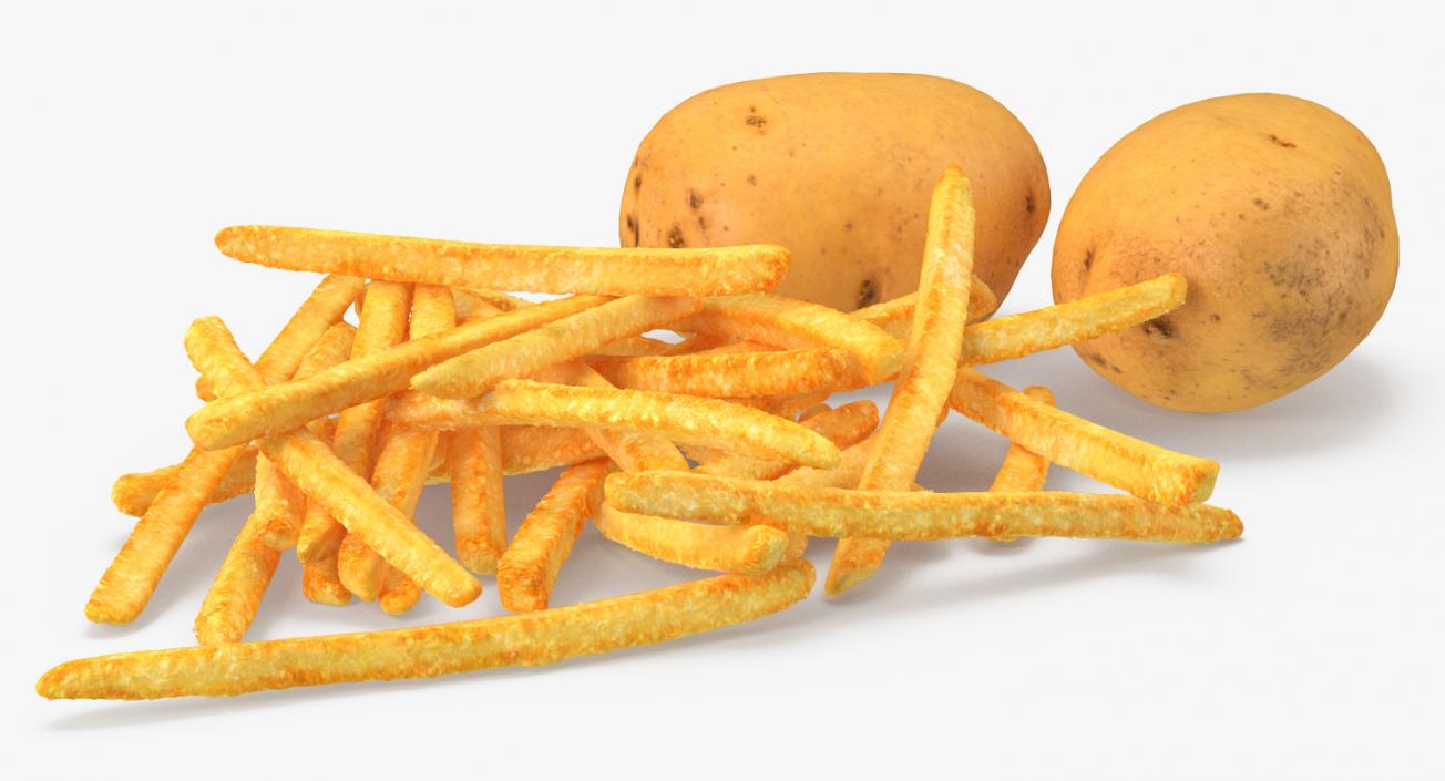 3D French Fries and Raw Potato Collection model