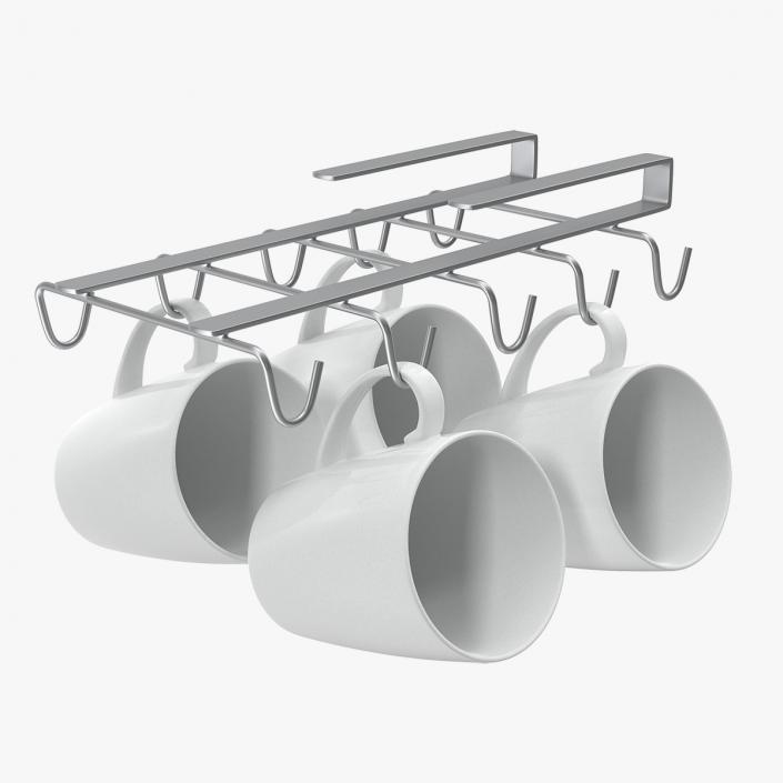 Under Shelf Mug Holder with Mugs 3D