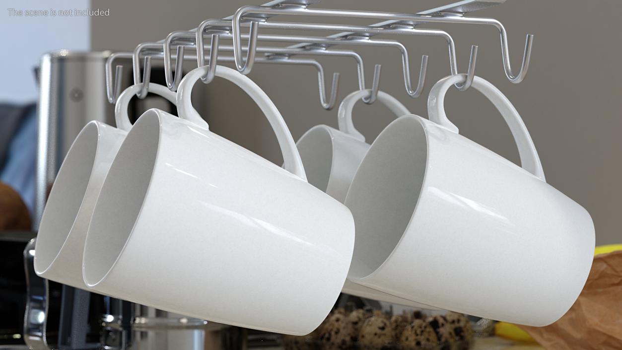 Under Shelf Mug Holder with Mugs 3D