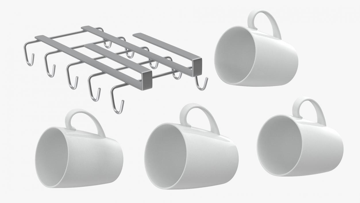 Under Shelf Mug Holder with Mugs 3D