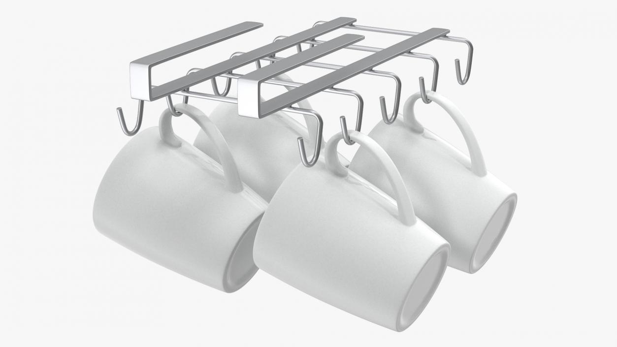 Under Shelf Mug Holder with Mugs 3D