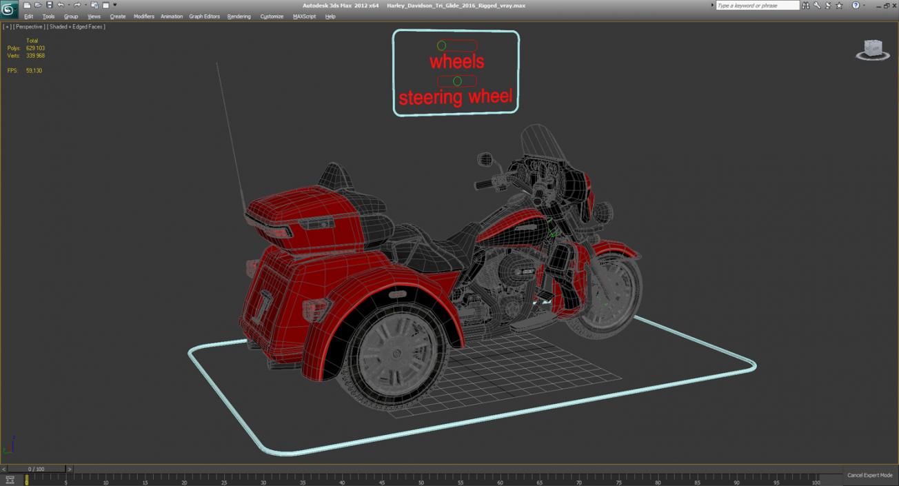 Harley Davidson Tri Glide 2016 Rigged 3D