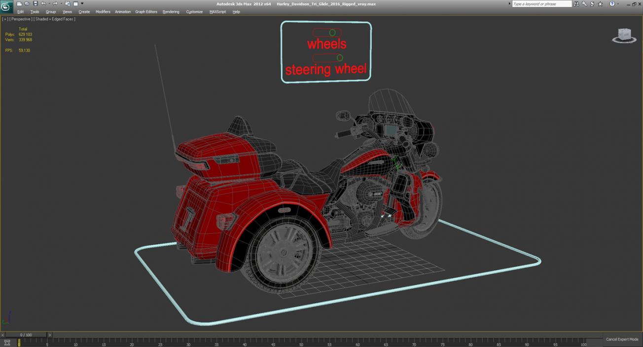 Harley Davidson Tri Glide 2016 Rigged 3D