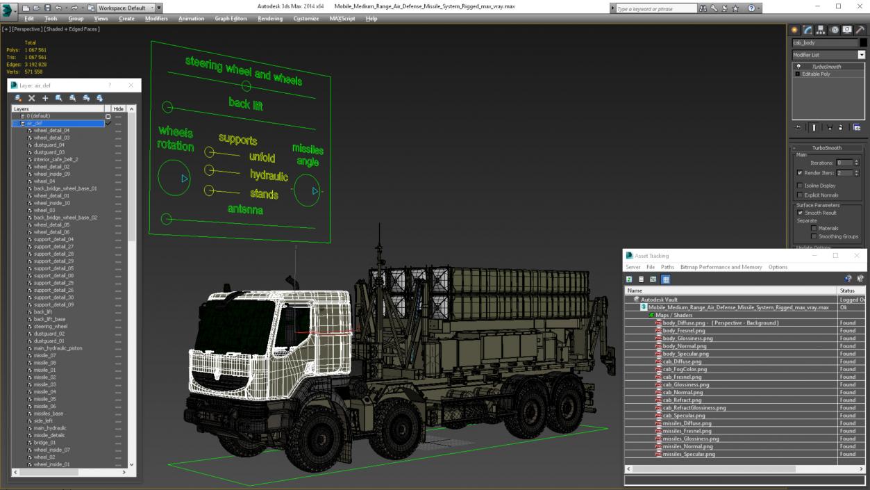 3D Mobile Medium Range Air Defense Missile System Rigged model