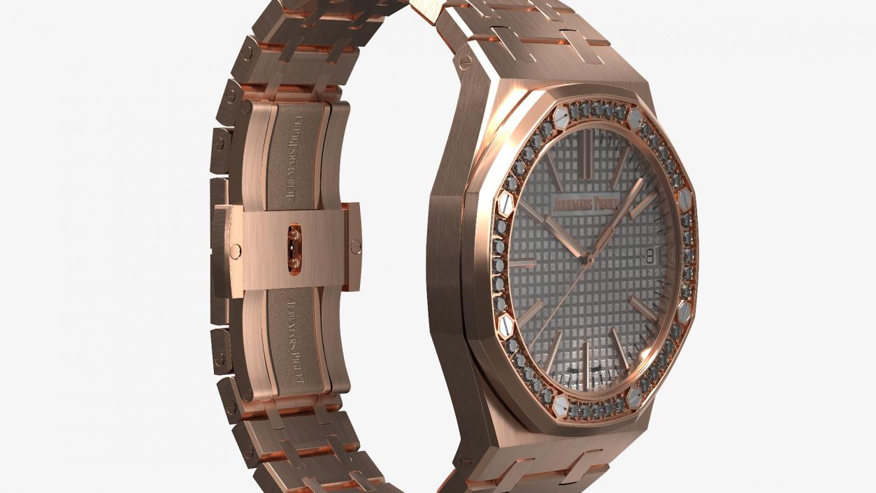 3D model Audemars Piguet Royal Oak Silver-Toned Diamond-Set Pink Gold