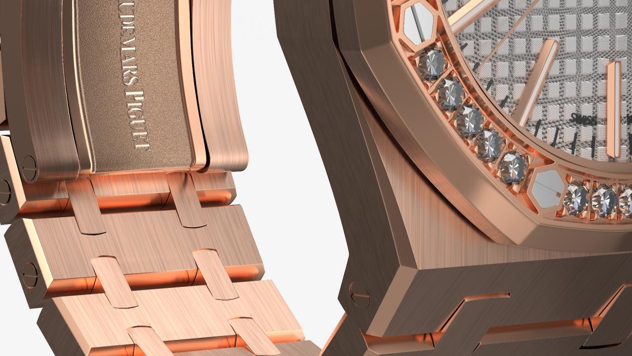 3D model Audemars Piguet Royal Oak Silver-Toned Diamond-Set Pink Gold