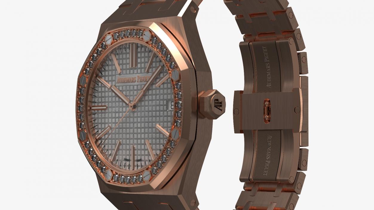 3D model Audemars Piguet Royal Oak Silver-Toned Diamond-Set Pink Gold