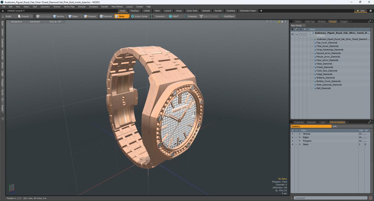 3D model Audemars Piguet Royal Oak Silver-Toned Diamond-Set Pink Gold