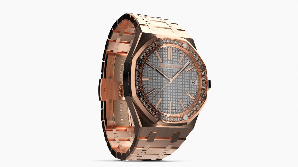 3D model Audemars Piguet Royal Oak Silver-Toned Diamond-Set Pink Gold