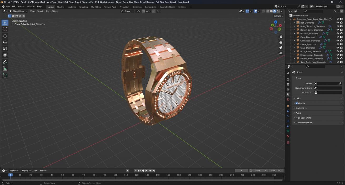 3D model Audemars Piguet Royal Oak Silver-Toned Diamond-Set Pink Gold