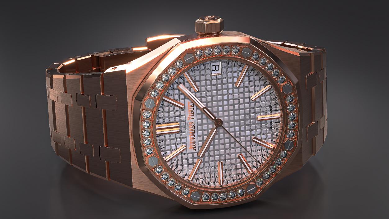 3D model Audemars Piguet Royal Oak Silver-Toned Diamond-Set Pink Gold