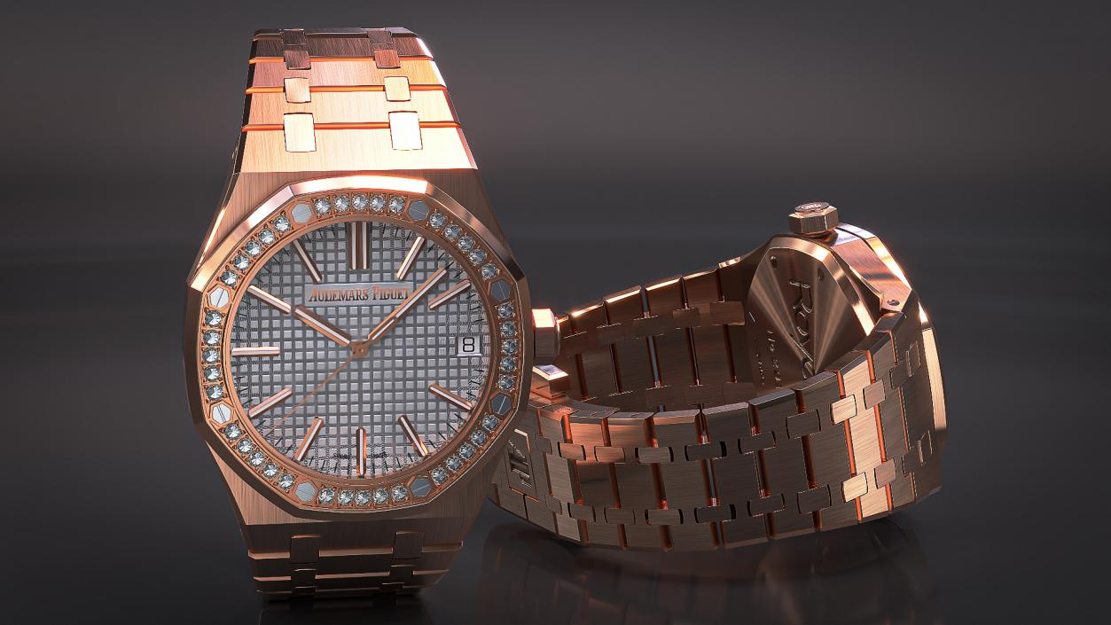 3D model Audemars Piguet Royal Oak Silver-Toned Diamond-Set Pink Gold