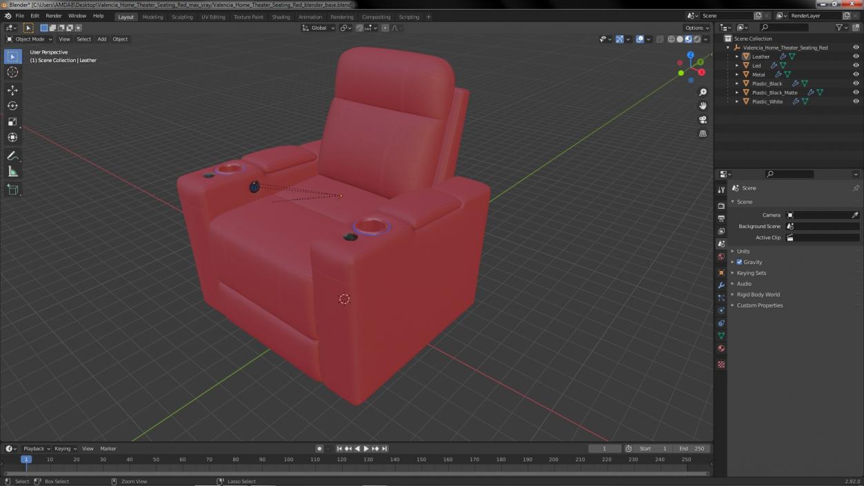 3D Valencia Home Theater Seating Red model