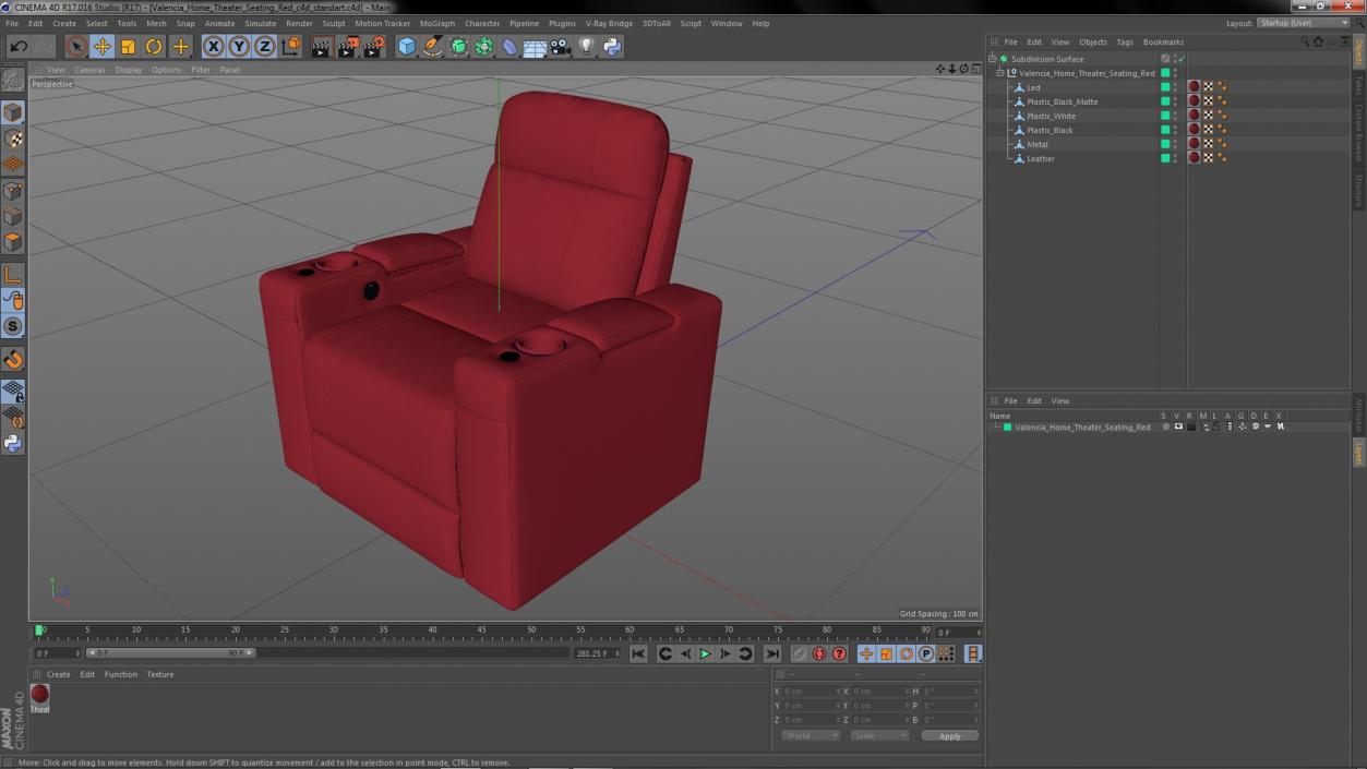 3D Valencia Home Theater Seating Red model