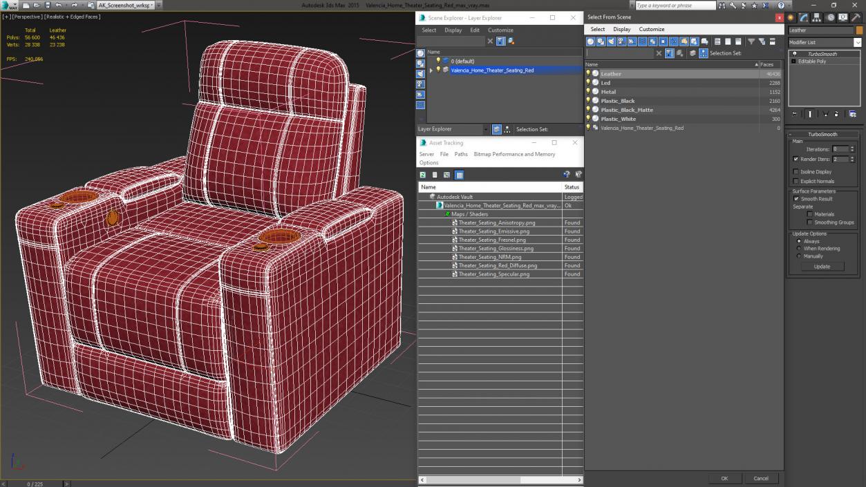 3D Valencia Home Theater Seating Red model