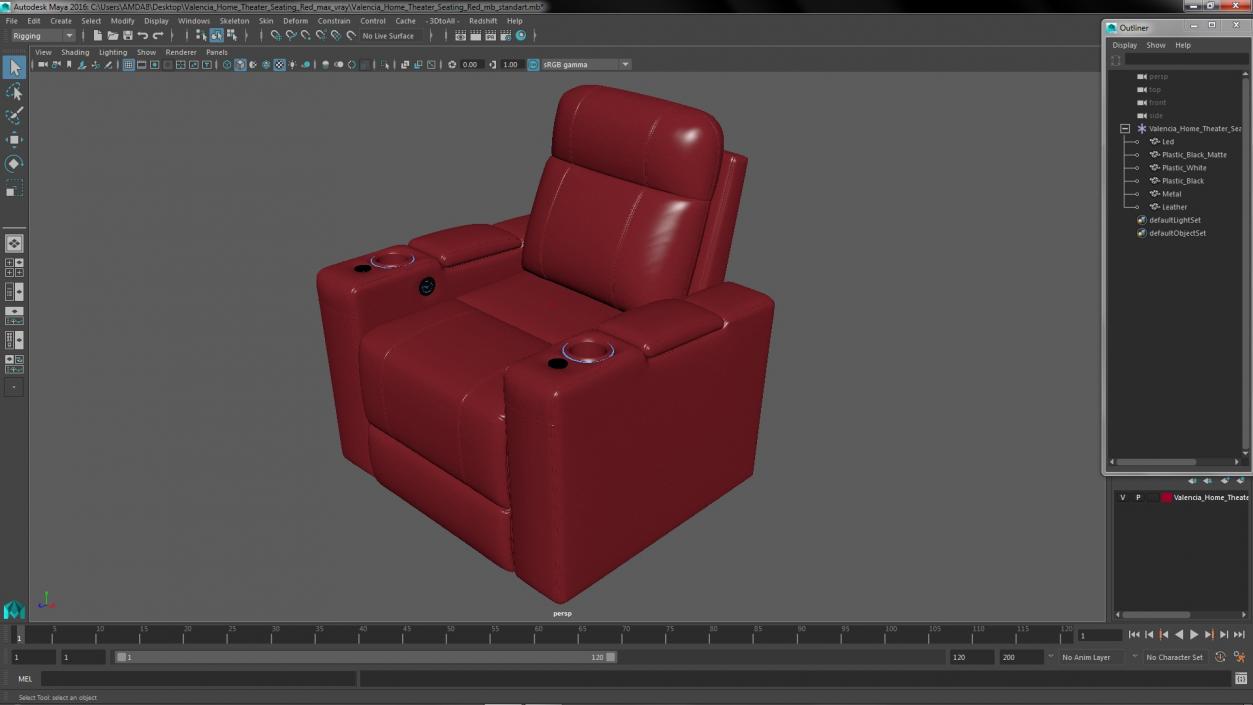 3D Valencia Home Theater Seating Red model