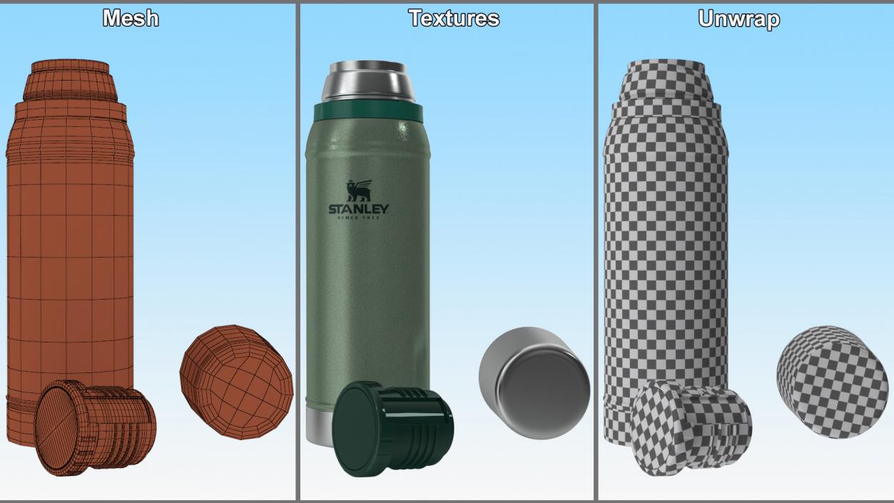 3D Stanley Stainless Steel Vacuum Bottle Green Open model