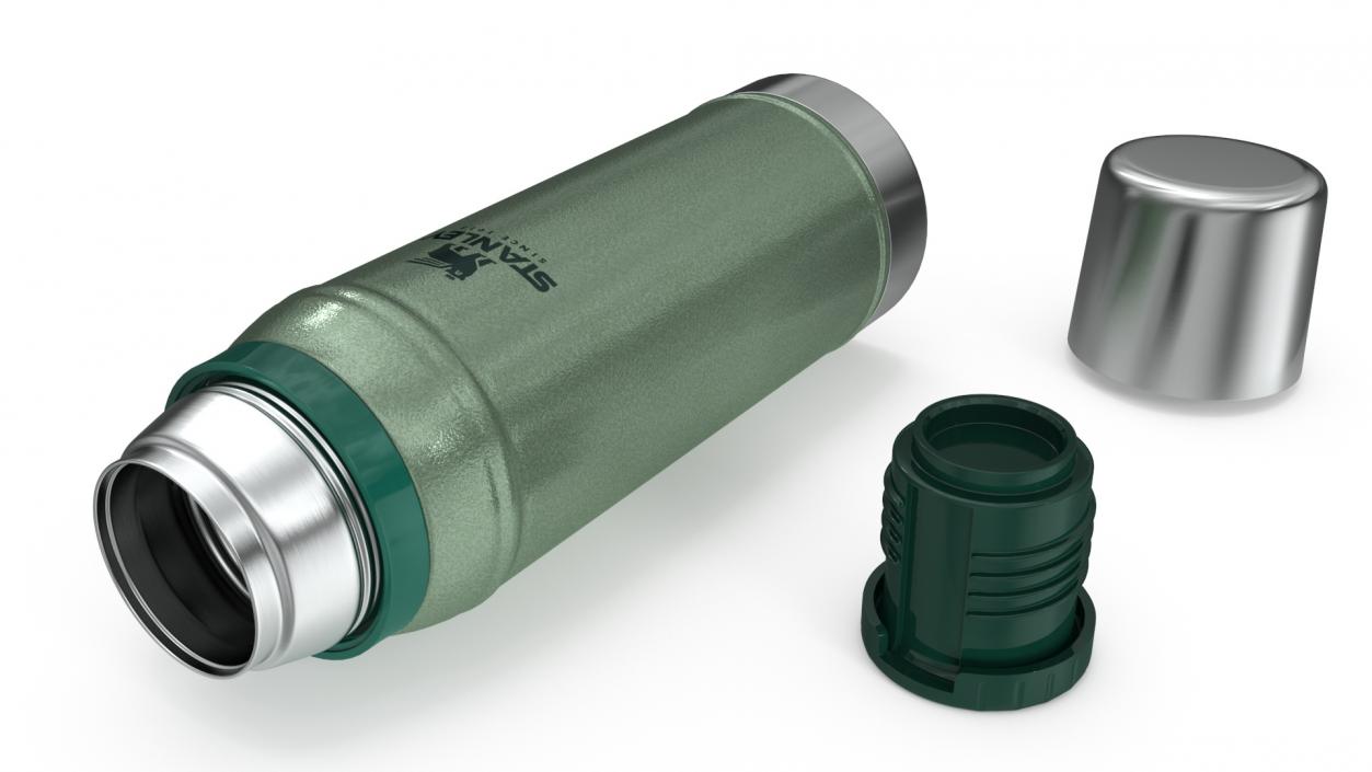 3D Stanley Stainless Steel Vacuum Bottle Green Open model