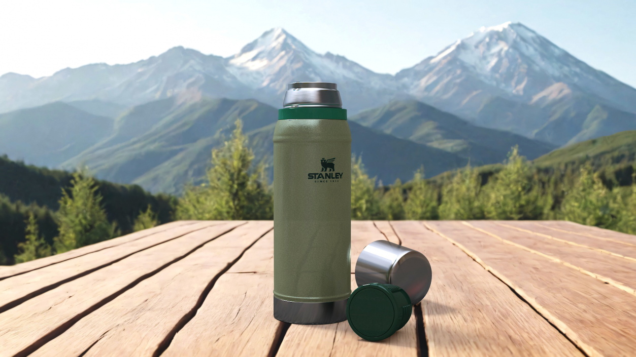 3D Stanley Stainless Steel Vacuum Bottle Green Open model