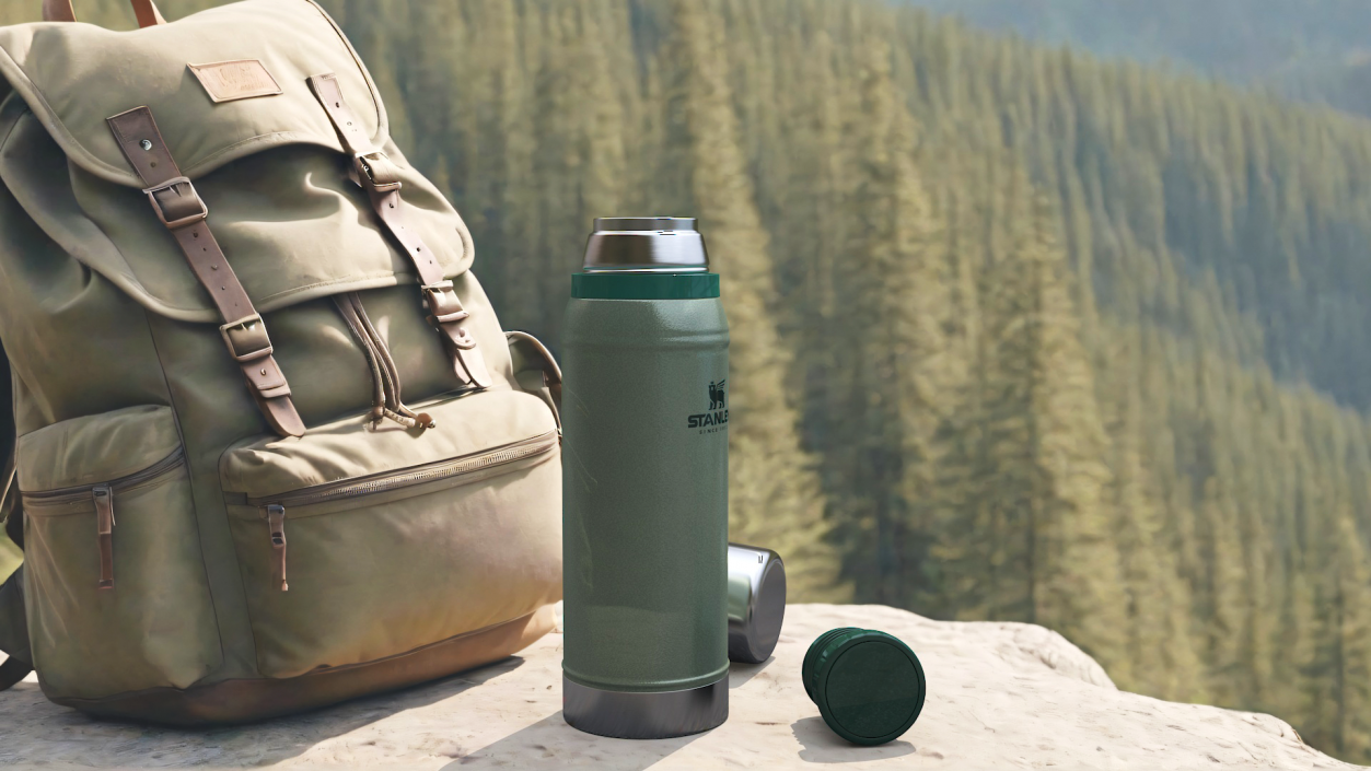 3D Stanley Stainless Steel Vacuum Bottle Green Open model