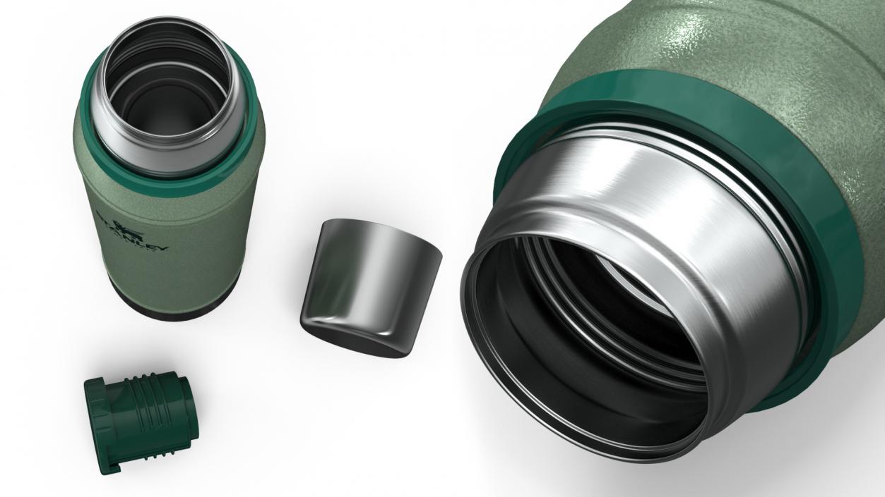 3D Stanley Stainless Steel Vacuum Bottle Green Open model