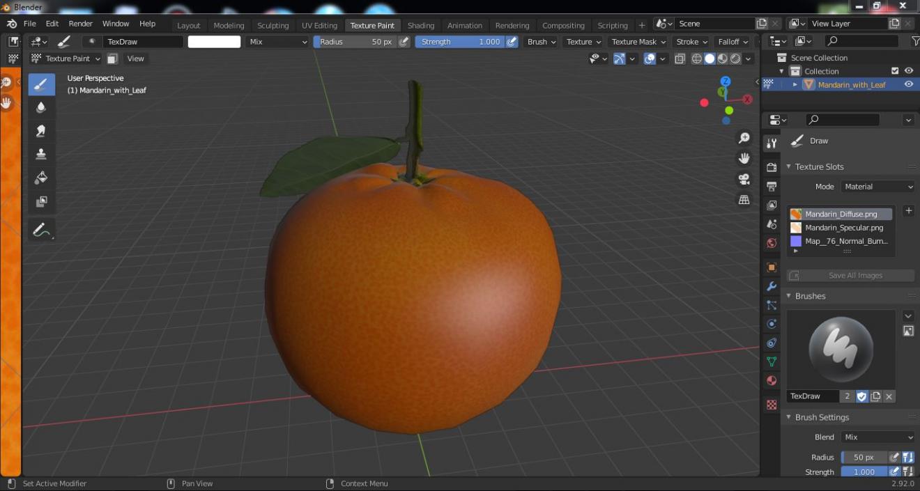 3D Mandarin with Leaf model