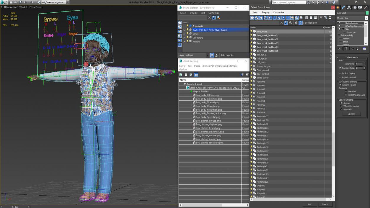 Black Child Boy Party Style Rigged 3D model