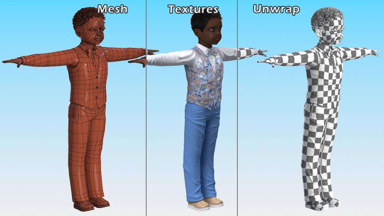 Black Child Boy Party Style Rigged 3D model