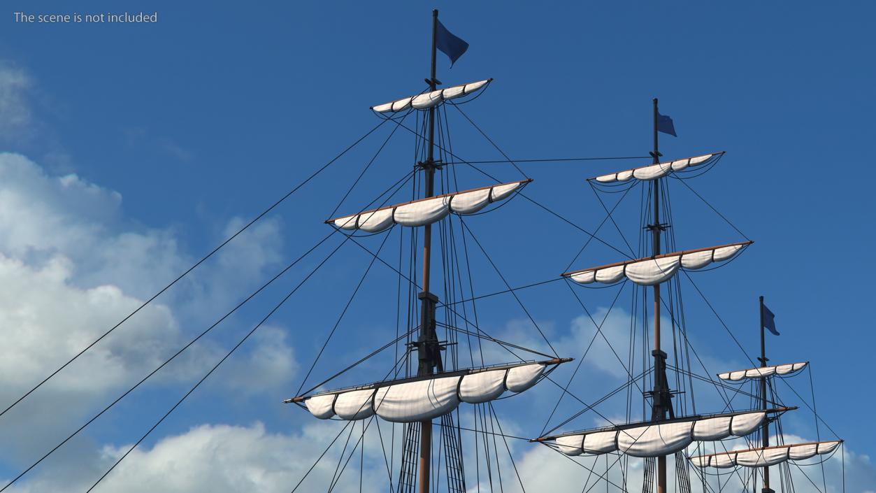 Three Masted Heavy Frigate Retracted Sails 3D