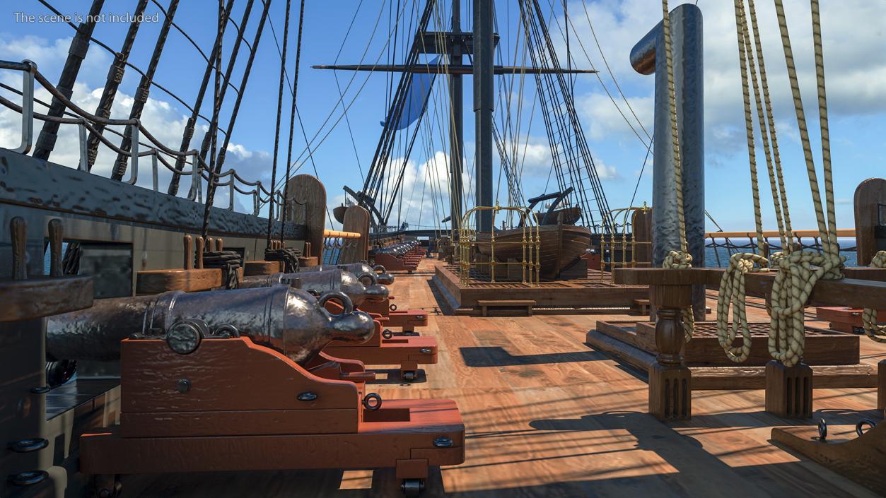 Three Masted Heavy Frigate Retracted Sails 3D